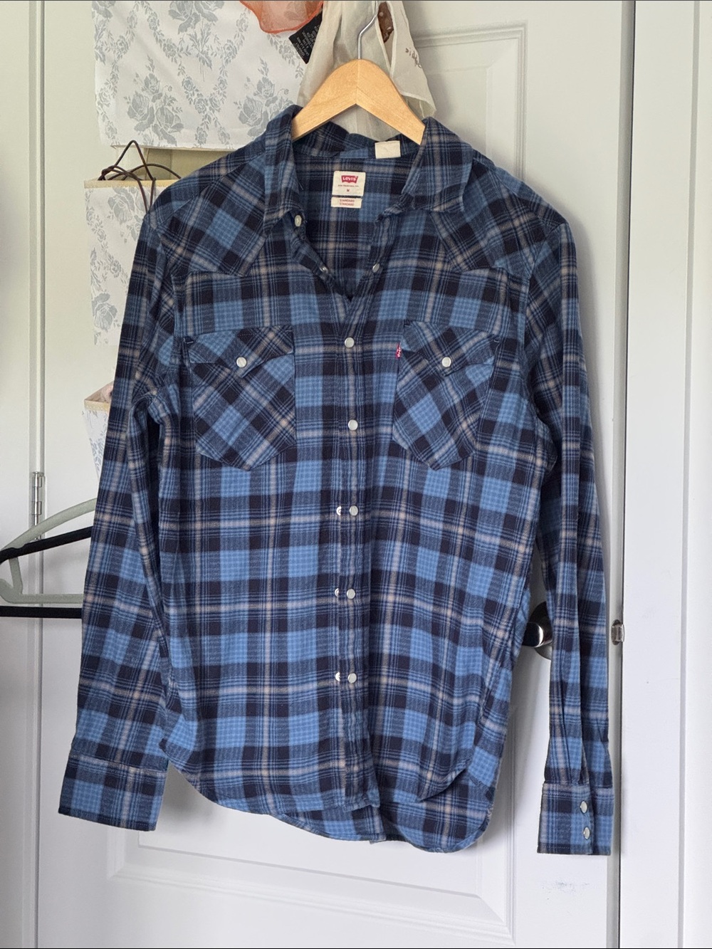Levi's Blue and Black Plaid Button-Down Western Shirt